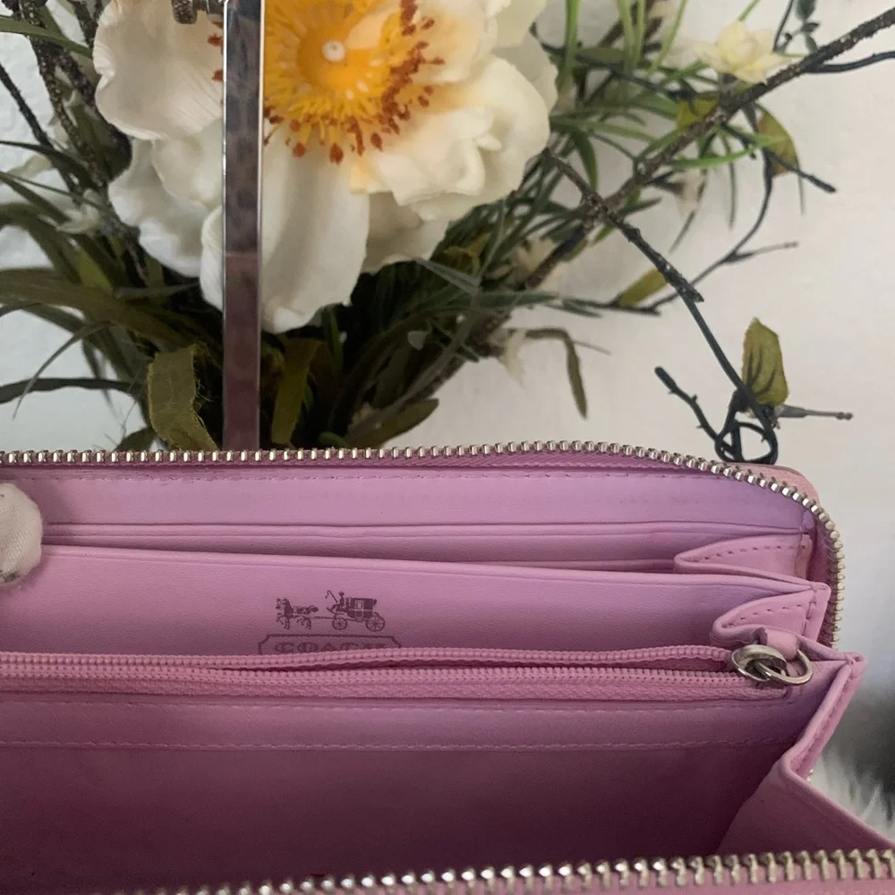 Y2K Coach Long Accordion Signature Lavender and White Wallet